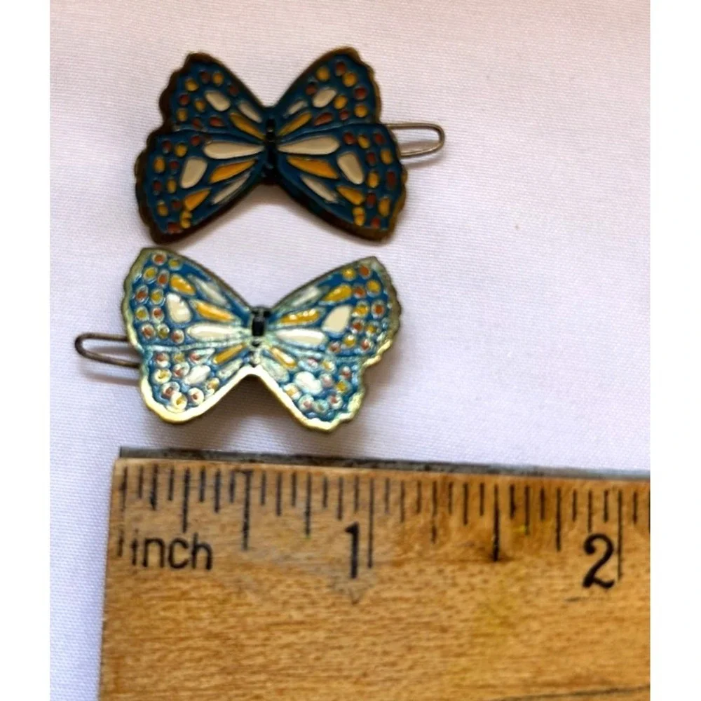 Vintage 70s Butterfly Hair Accessories Lot 3 Hairpins Barrettes Enamel Cloisonne